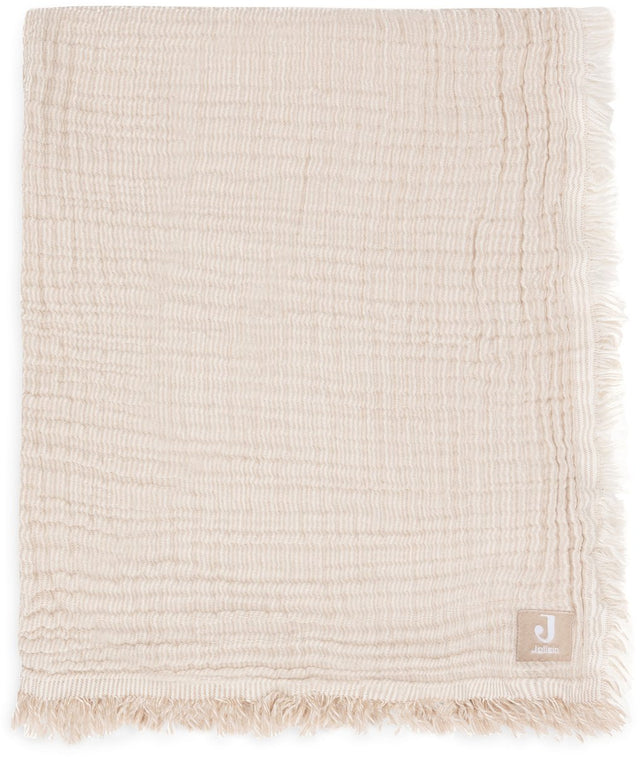 Jollein deken wieg 75x100cm fringe stripe biscuit ivory gots