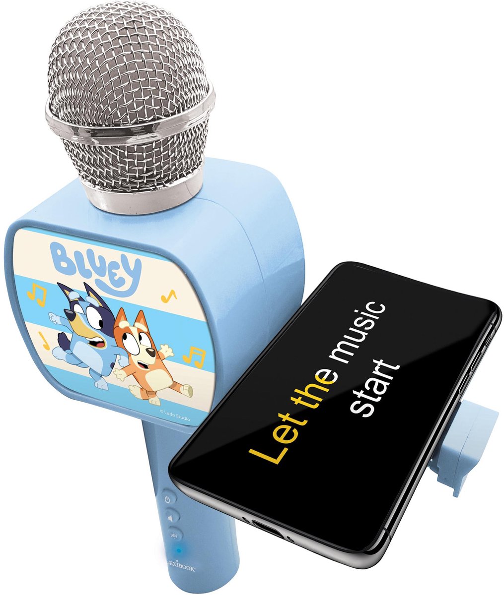 Lexibook bluey draadloze microfoon met luidspreker, stemvervormer, uitschuifbare telefoonhouder en bluetooth-optie