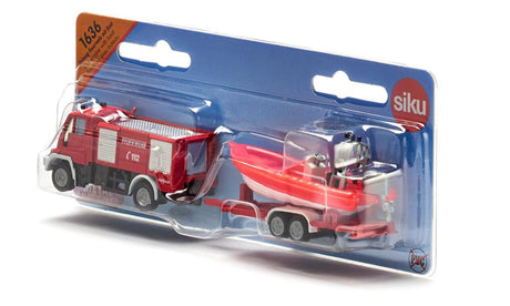 Siku 1636 Unimog Feuerwehr mit Boot 167x29x42mm