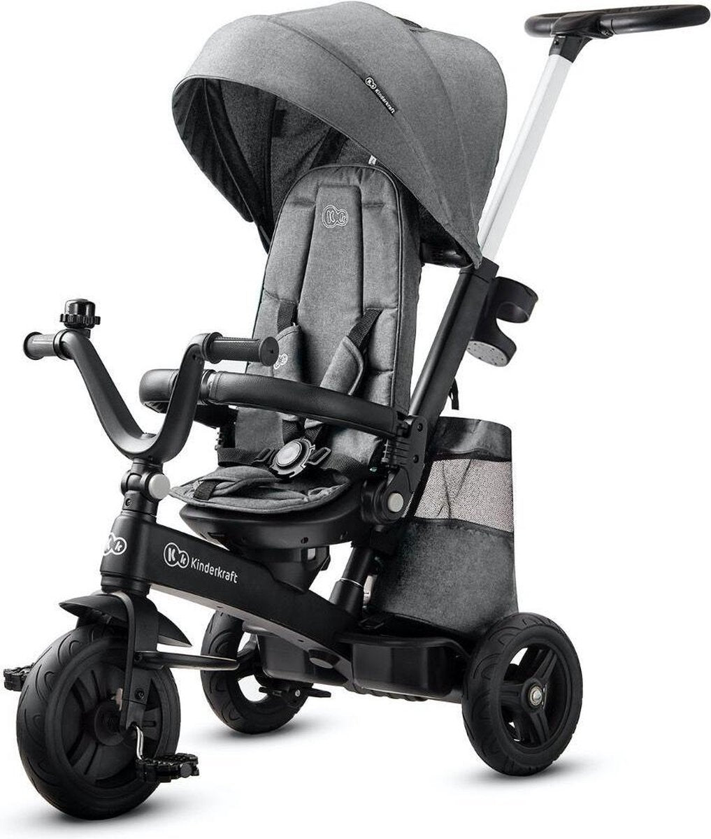 Kinderkraft Easytwist Dreirad – für Kinder ab 9 Monaten – 360° drehbarer Sitz, verstellbar und klappbar, mit Sonnenschirm und Stauraum – Grau