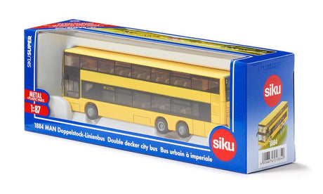 Siku 1884, Herren-Doppeldecker-Stadtbus, 1:87, Metall-Kunststoff, gelb, Gummireifen
