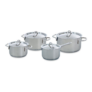 BK Profiline Pfannenset 4-teilig – 16 x 18 x 20 cm – ohne PFAS-freie Antihaftbeschichtung – Induktionspfannenset – Kochpfanne aus Edelstahl – ofenfest bis 160 °C – mit Deckel – silberfarben