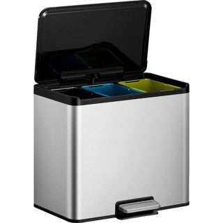 Eko - Essential 2 Recycler Treteimer 9+9+9 Liter - Edelstahl Polypropylen - mattierter Edelstahl - Abfalleimer