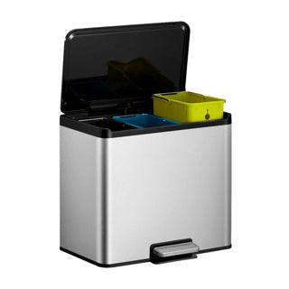 Eko - Essential 2 Recycler Treteimer 9+9+9 Liter - Edelstahl Polypropylen - mattierter Edelstahl - Abfalleimer