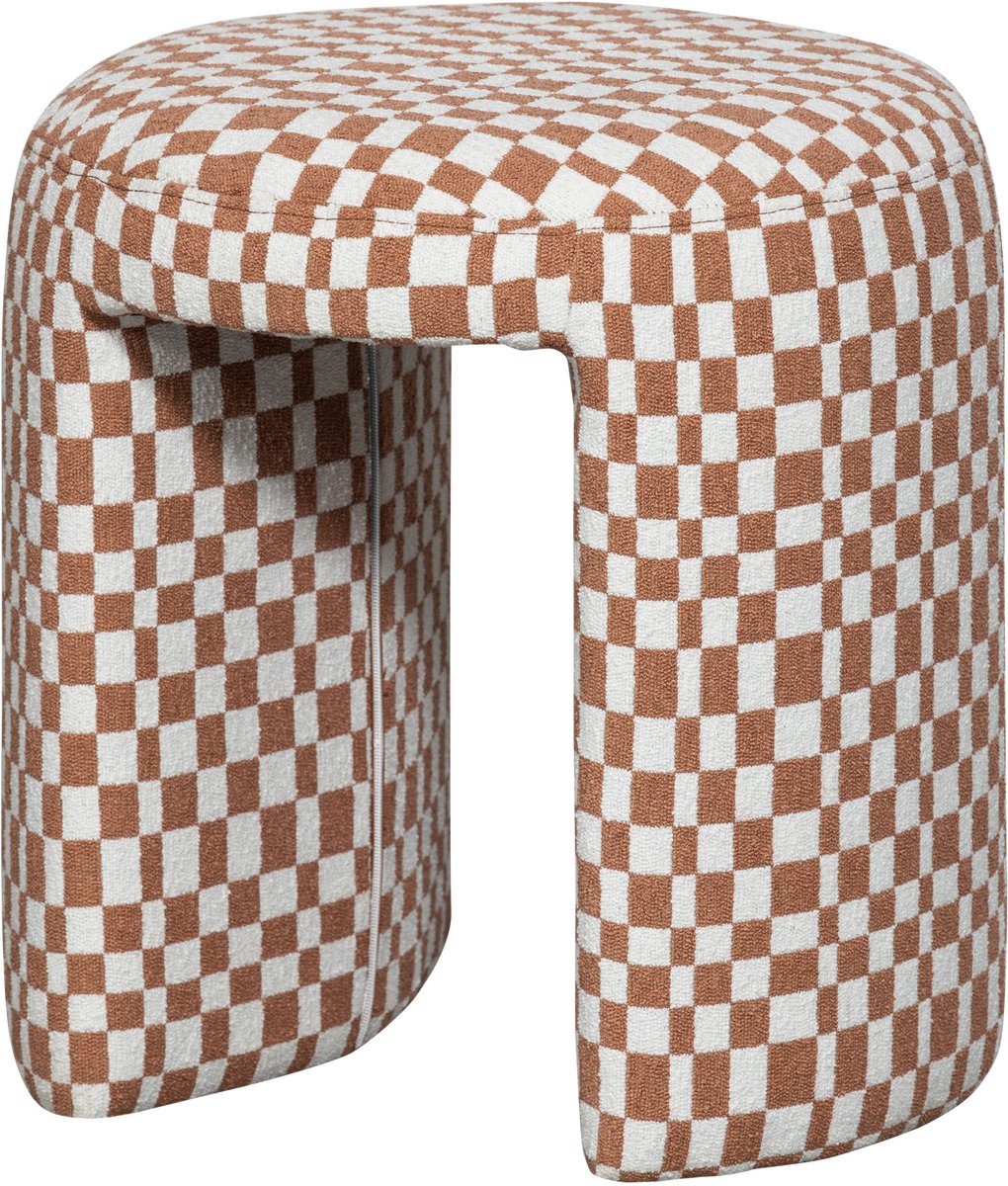 Holzhocker Charlie – Polyester – Karos – Orange