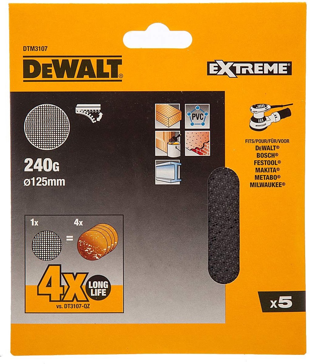 Dewalt dtm3107-qz Serie – Extreme Schleifgitter – Körnung P240 – rund 125 mm – Klettverschluss