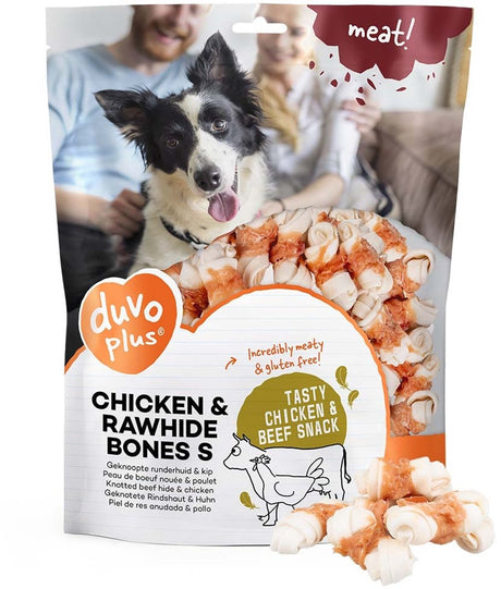 Duvo plus Fleisch! Hundesnack Huhn Rohhautknochen – getreidefreier Kausnack mit 70 % Protein – S – 1 kg