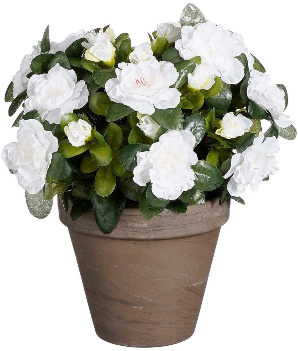 Mica decorations azalea kunstplant in bloempot stan - h31 x ø26 cm - wit