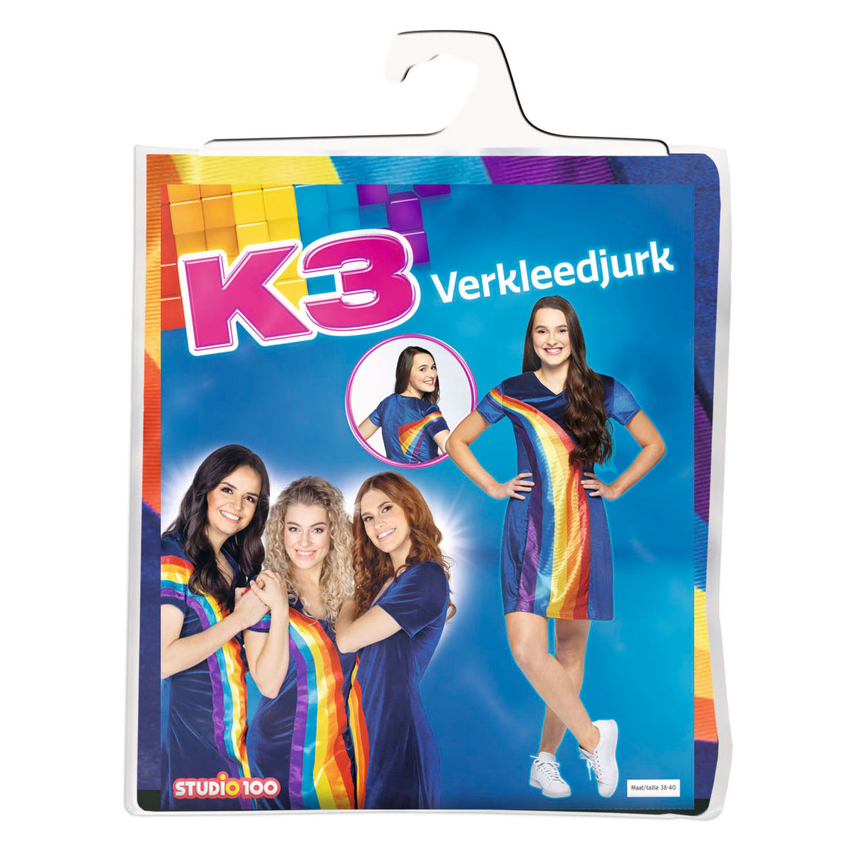 K3 Verkleidung - Erwachsenenkleid Regenbogenblau - Größe 38 40