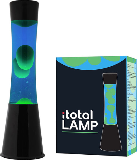I-total Lavalampe – Lavalampe – Stimmungslampe – 40 x 11 cm – Glasaluminium – 30 W – Blau mit grüner Lava – Schwarz – XL1790
