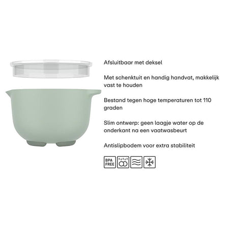 Mepal Rührschüssel mit Deckel – Chef It – Kreide – 1500 ml
