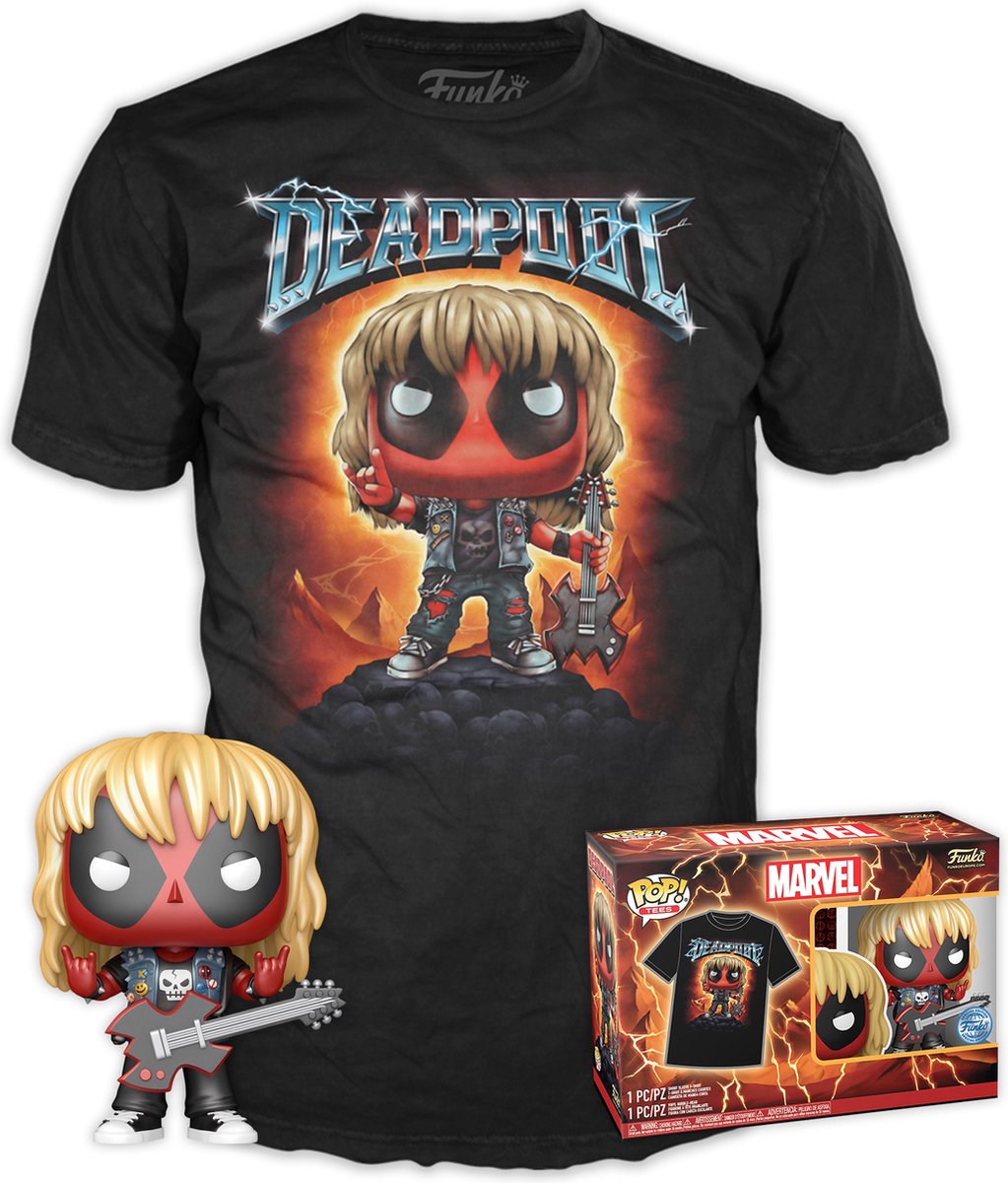 Funko-Pop! Tee-Box Marvel: Deadpool (Heavy Metal) Gitarre Metallic Special Edition exklusiv – Größe S