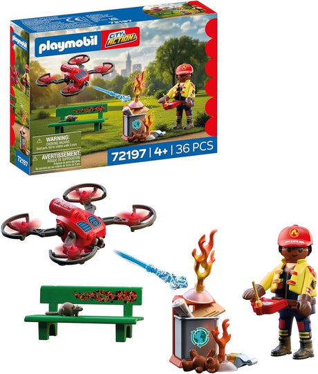 Playmobil city action brandweer blusdrone speelgoed met waterkanon.
