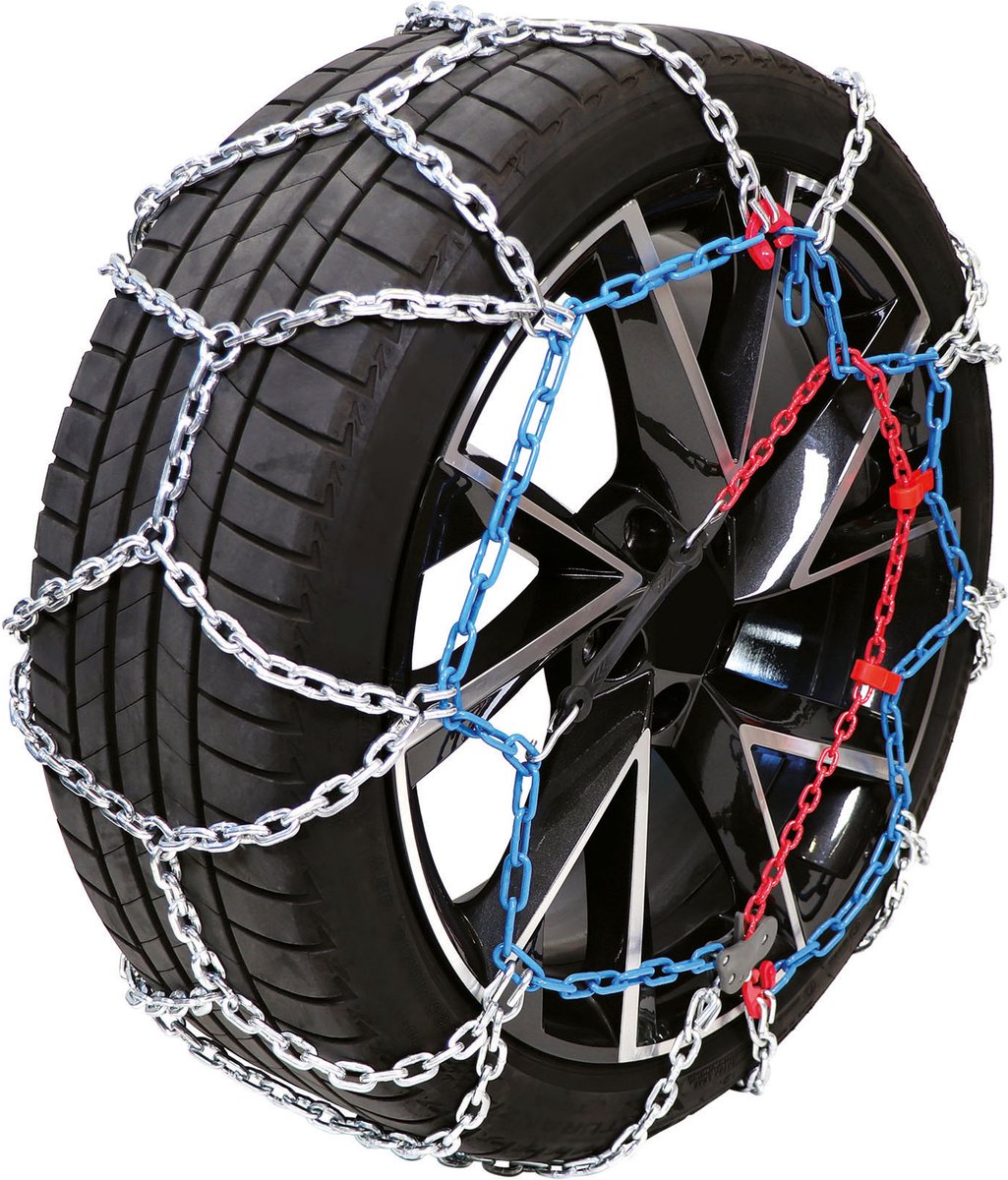 Carpoint sneeuwkettingen – rvx 245 – 16mm gehard stalen schakels – o norm v5117 en en 16662 1 gecertificeerd - semiautomatische spanner – kruisspoor verbetert de grip – incl. nood reparatieschakels, handschoenen, handleiding handige opbergtas