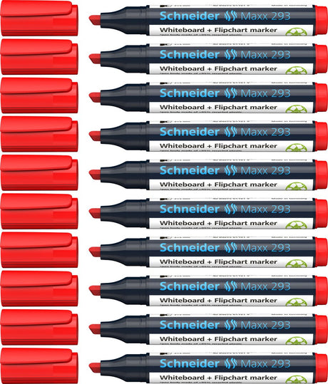 Schneider schrijfwaren schneider whiteboardmarker - maxx 293 - beitelpunt - rood - 10 stuks - voor whiteboard en flipover - s-129302-10