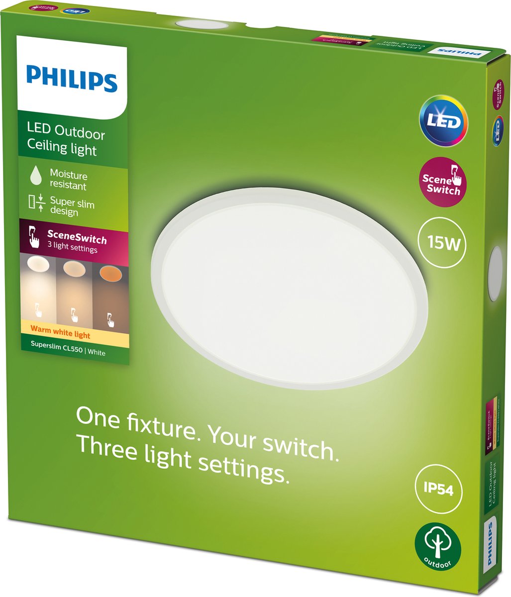Philips led philips superslim ceiling ssw 15w 27k white ip54