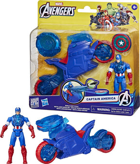 Hasbro Marvel Avengers Epic World of Action Captain America Shield-Shot Cycle – Actionfigur inklusive Spielzeugmotorrad
