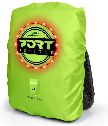 Port-Designs sichtbar sein – Universelle Rucksack-Regenhülle – bis zu 15,6 Zoll – LED-Beleuchtung – 25 l – Gelb