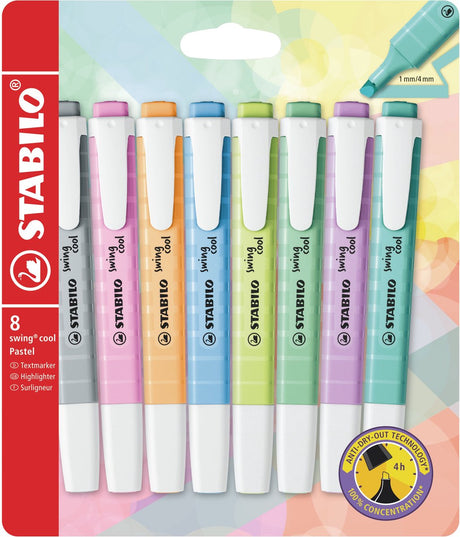 Stabilo Swing Cool – Textmarker – perfekt für unterwegs – Pastell – Etui mit 8 Farben