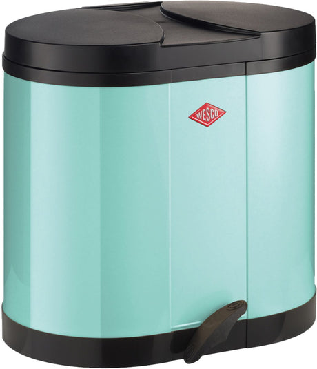 Wesco Öko-Sammelabfallbehälter | 30 Liter | Duo Treteimer (2x15 Liter) | Metall - Minze | Mülltrennung – Made in Germany
