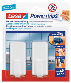 Tesa powerstrips serie - zelfklevende haken - 2 stuks - wit - 2 kg draagkracht