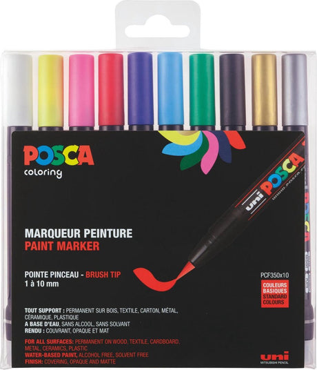 Posca uni pcf350 – Farbmarker – Pinselstift – Set mit 10 Stück.