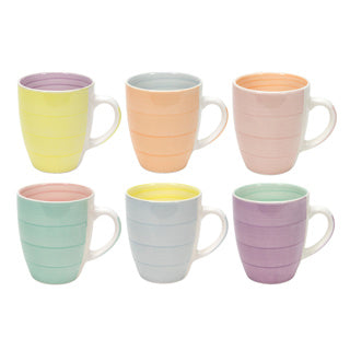Kaffeebecher m Ohr, 340ml Pastell 2-Ton 6-fach sortiert | 6 Stück