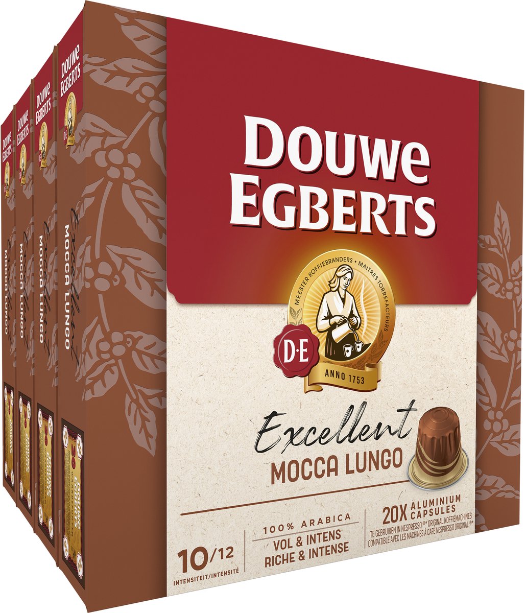 Douwe Egberts ausgezeichnete Mocca-Lungo-Kaffeetassen – Intensität 10 12 – 10 x 20 Kapseln