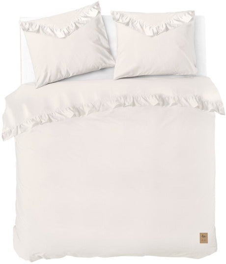 Dindi home dekbedovertrek white ruffle - 200x220 - 100% katoen - off white