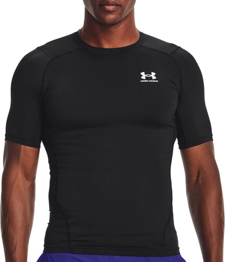 Under Armour UA HG Armour Comp SS-BLK Herren-Sportshirt – Schwarz – Weiß