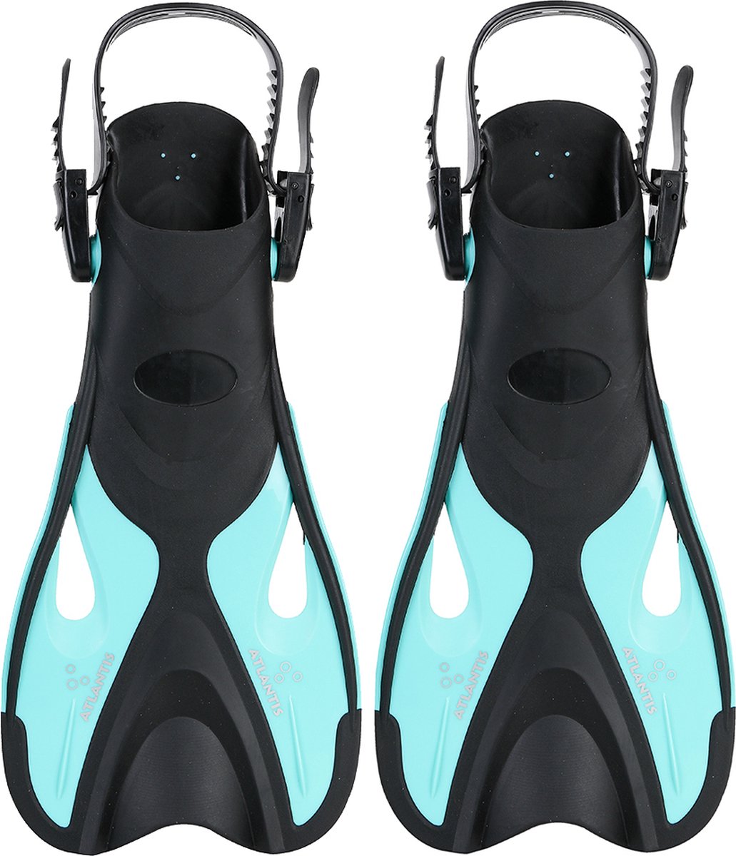 Atlantis dolphin - flippers - zwemvliezen - verstelbare hielstrap - voor zwemmen snorkelen - volwassenen - zwart turquoise - 41-45
