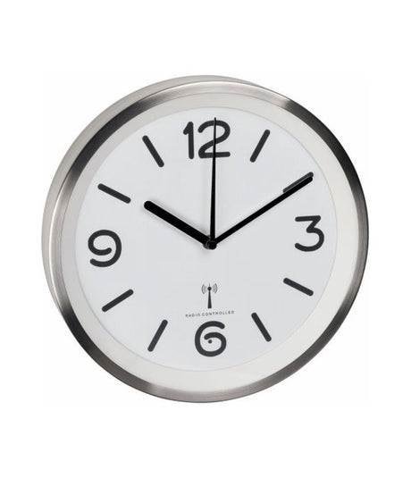 Tfa dostmann 60.3535.02 - wandklok - analoog - rond - radiogestuurde tijdsaanduiding - rustig loopwerk - achtergrondverlichting - aluminium - glas - zilverkleurig - wit