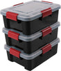Iris airtight opbergbox - 10l - luchtdicht - stapelbaar - kunststof - zwart transparant rood- set van 3