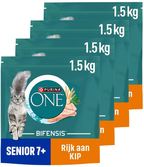 Purina one purina® one® senior - kattenbrokjes - kip volkoren granen - 4 x 1.5 kg
