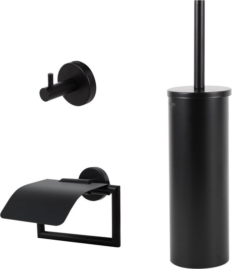 Hush. living hush living - toiletaccessoireset 3-delig - toiletborstel met houder - toiletrolhouder met klep - handdoekhaak - zwart