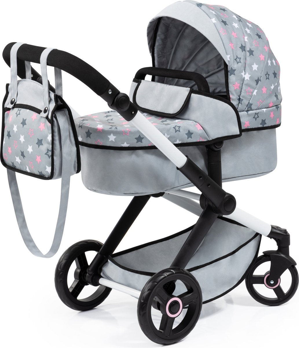 Bayer Design - Kombi-Puppenwagen XEO, Tasche, Grau, Rosa, Sterne