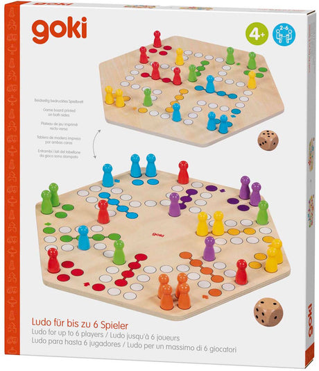 Goki Ludo-Spiel aus Holz – klassisches Brettspiel für 6 Spieler.