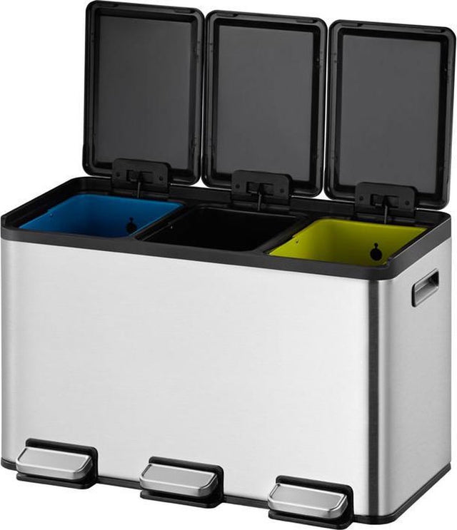 Eko - Essential geteilter Recycler-Treteimer 10+10+10 Liter - Edelstahl - mattierter Edelstahl - Abfallbehälter