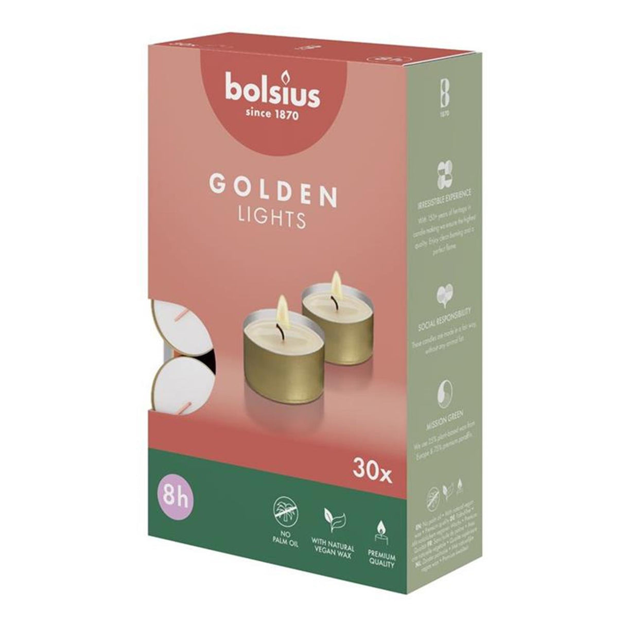 Bolsius Teelicht golden 8h Box mit 30 Stück