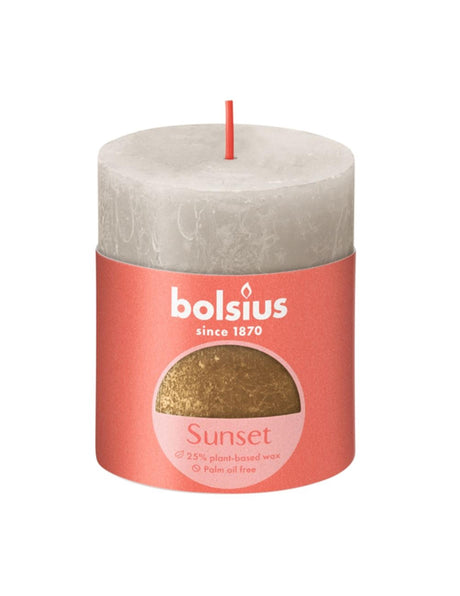 Bolsius rustikale Stumpenkerze 80 68 Sonnenuntergang Sandgrau und Gold