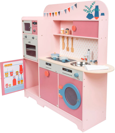 Kleiner Fußholzspiel -Küche rosa, 12dlg.