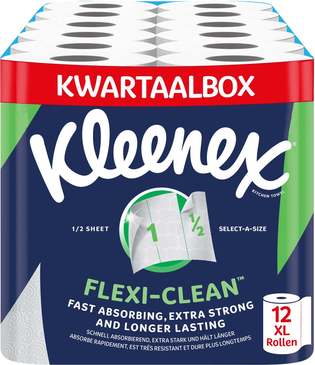 Kleenex-Küchenpapier – Küchenrolle Flexi Clean – 12 Maxi-XL-Rollen – Vorteilspackung