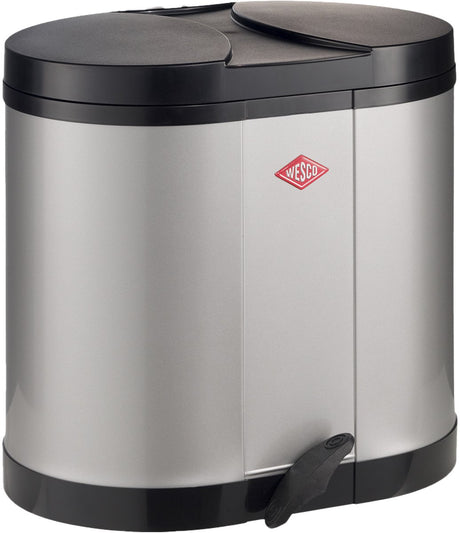 Wesco Öko-Sammelabfallbehälter | 30 Liter | Duo Treteimer (2x15 Liter) | Metall - Silber | Mülltrennung – Made in Germany