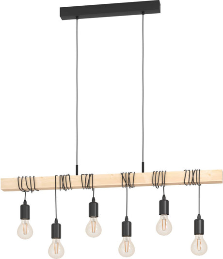 Eglo townshend hanglamp - e27 - 100 cm - zwart bruin - fsc hout