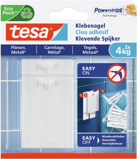 Tesa selbstklebender Nagel für Fliesen und Metall – Stärke 4 kg – 2 Stück