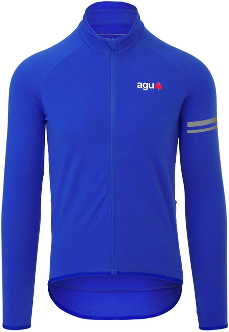 Agu essential - fietsshirt met lange mouwen - thermo wielrenshirt - heren - blauw - l - fleece kraag - 3 achterzakken - reflecterende details - ykk-rits l