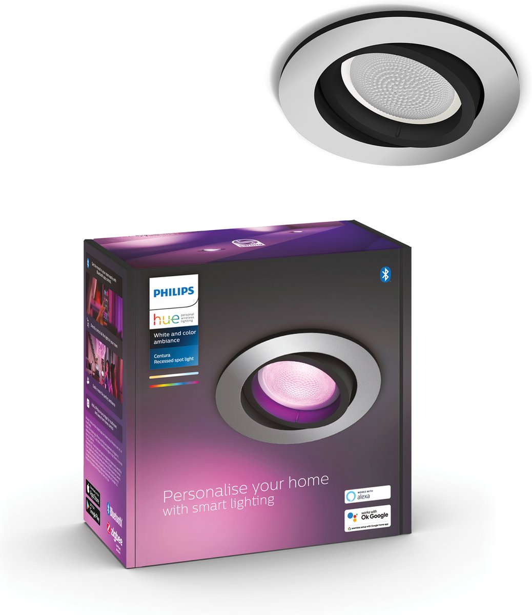 Philips hue centura inbouwspot - wit en gekleurd licht - 1-pack - aluminium - rond - gu10