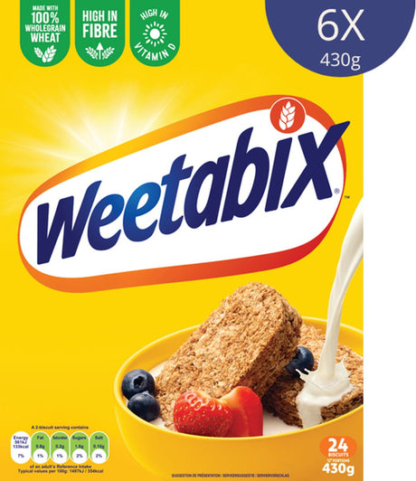 Weetabix Original – 6x 430 Gramm – Vollkorn-Frühstücksflocken – Nutriscore A – reich an Ballaststoffen