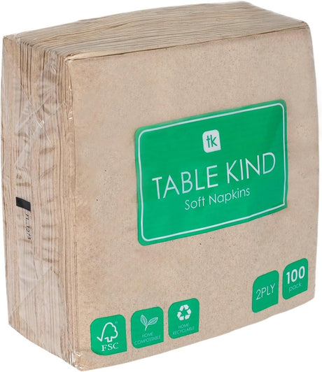 Talking tables table kind 100 recycled kraft paper napkins – brown unbleached – 2-ply 33 cm – disposable napkins for catering everyday use – recyclable – made in eu