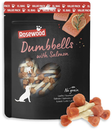 Rosewood Hanteln Hundesnack Lachs 400 g – Kauknochen Rohleder – Kausnack Hund – getreidefrei